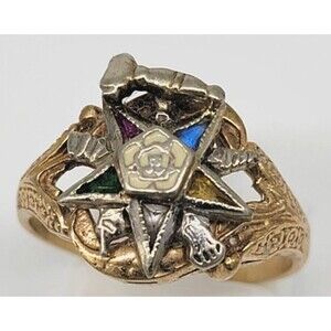 Eastern Star 10KP Yellow Gold Ring Worthy Matron Gavel Dason Size 7 Vintage